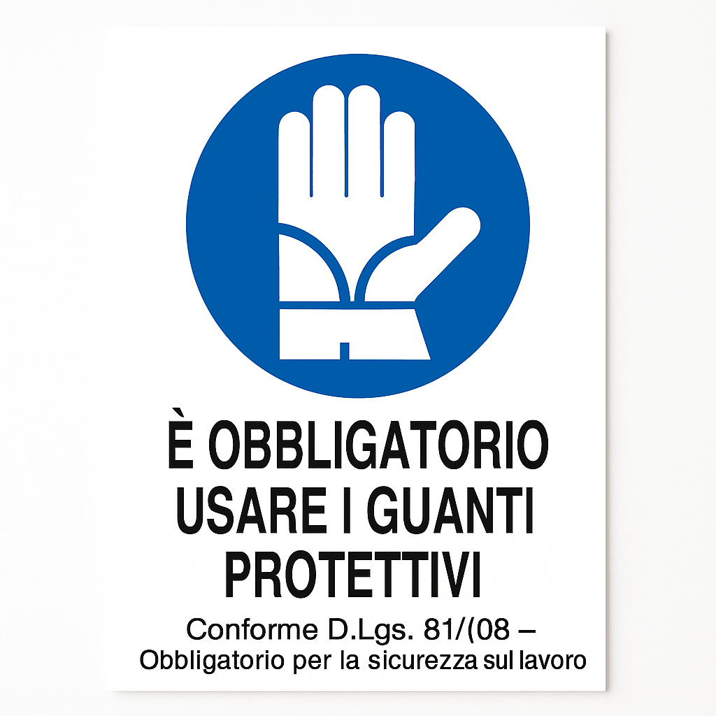 Cartello Obbligatorio Usare i Guanti Protettivi 35x33 cm Segnaletica Sicurezza - Lemag srl