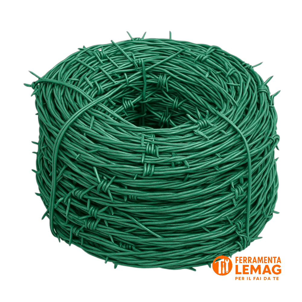 Filo spinato verde plastificato 10 metri, resistente per recinzioni e protezione - Lemag srl