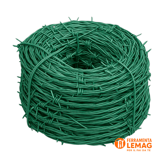 Filo spinato verde plastificato 10 metri, resistente per recinzioni e protezione - Lemag srl