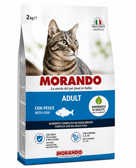 Croccantini per Gatti Morando 2kg Gusto Pesce per Gatti Adulti Alimento Completo con Vitamine Minerali Zinco - Lemag srl
