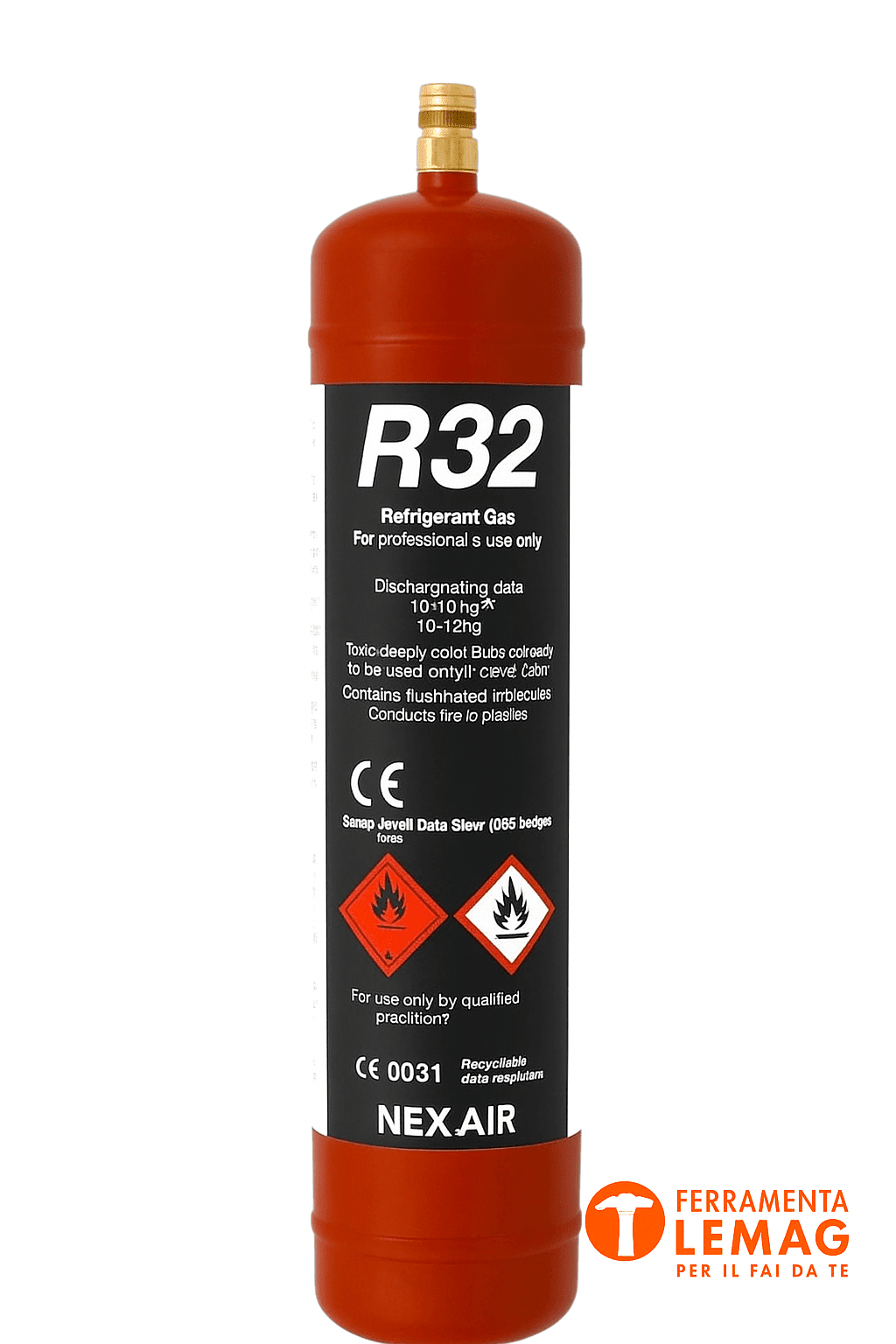 Ricarica gas R32 per condizionatori, valvola 1/2" ACME SX, approvazione T - PED - Lemag srl