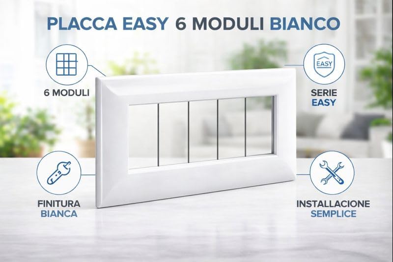 Placca EASY 6 Moduli Bianca – Coprifrutto per Impianti Elettrici - Lemag srl