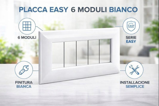 Placca EASY 6 Moduli Bianca – Coprifrutto per Impianti Elettrici - Lemag srl