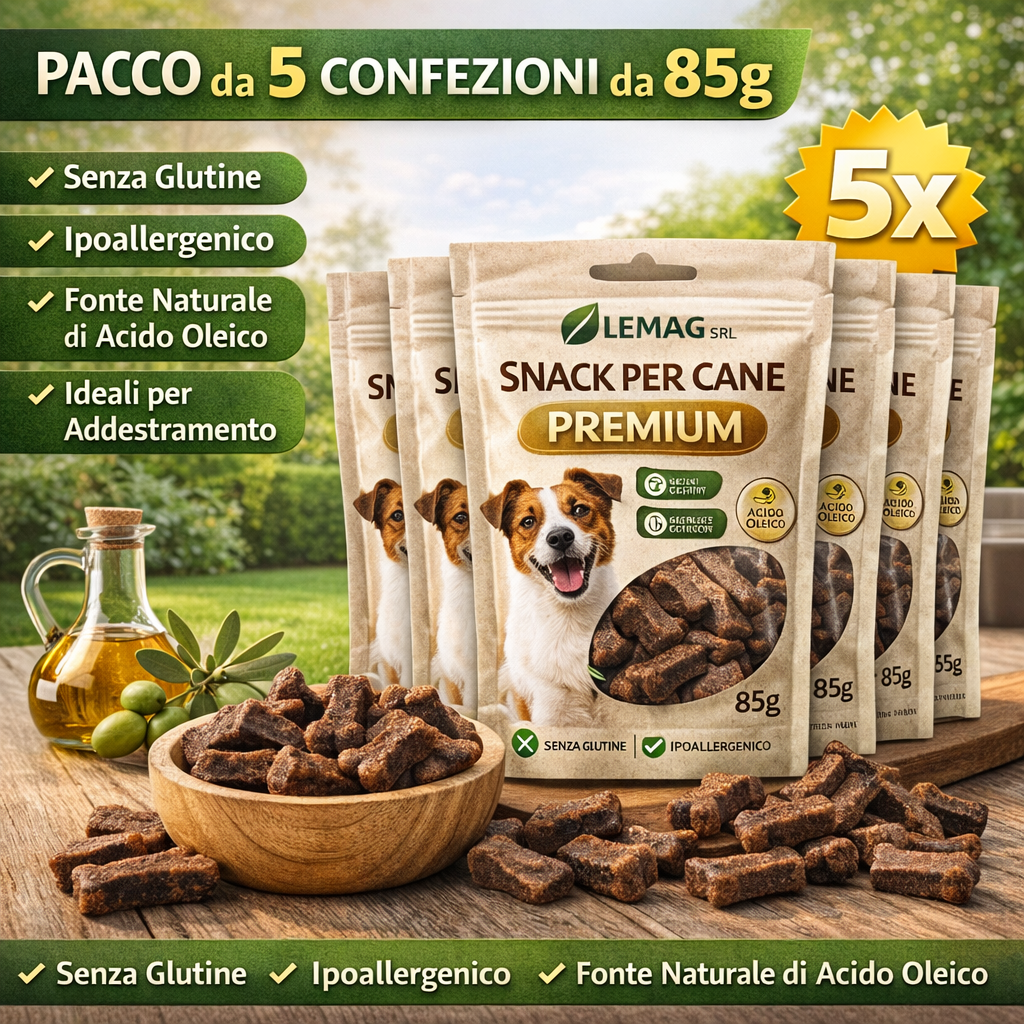 Snack per Cane Premium 5 Confezioni da 85 g Senza Glutine Ipoallergenico Addestramento LEMAG SRL - Lemag srl