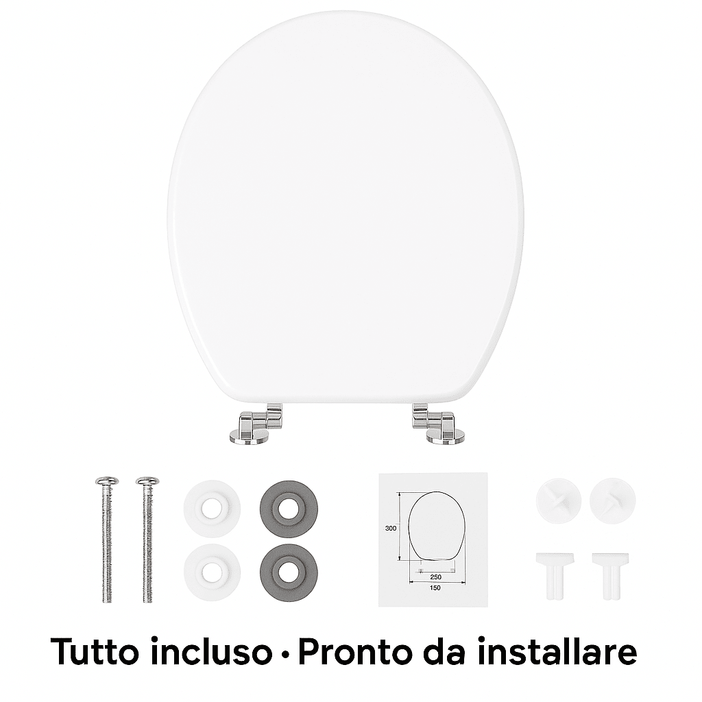 Sedile WC Copriwater Universale MDF Legno Bianco Pesante Tavoletta Vaso Bagno - Lemag srl