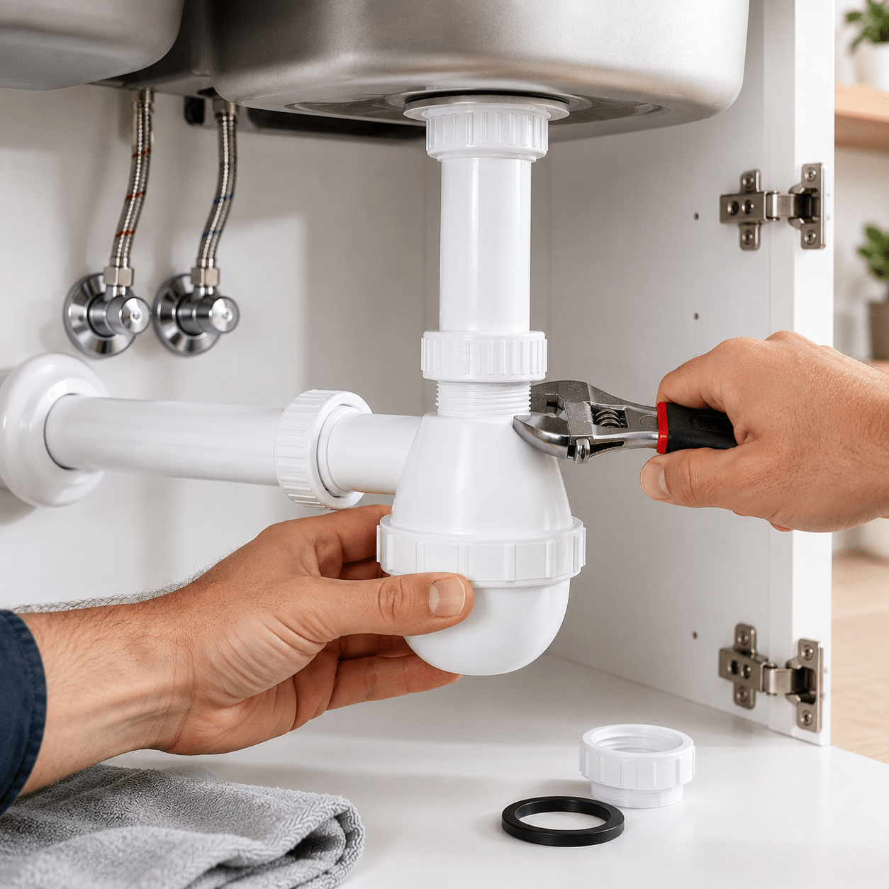 Sifone per Lavello Cucina 1 Via "Francia" – Attacco 1"1/2 | Scarico Ø32/40 mm | Sifone Cucina Universale Anti - Odore | Facile Installazione Fai da Te - Lemag srl