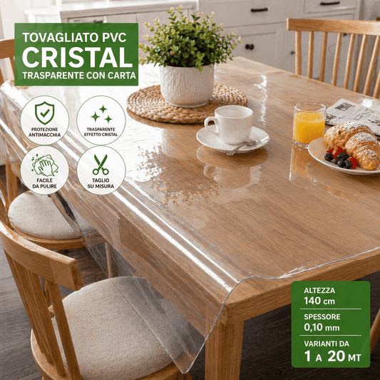 Tovagliato PVC Trasparente Cristal Antimacchia 140 cm H al Metro - Lemag srl