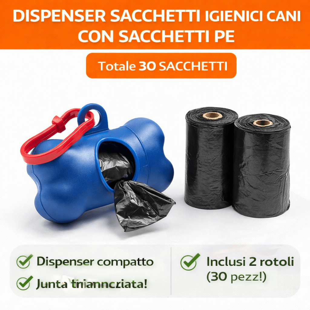 Dispenser Sacchetti Igienici Cani con 30 Sacchetti Inclusi - Lemag srl