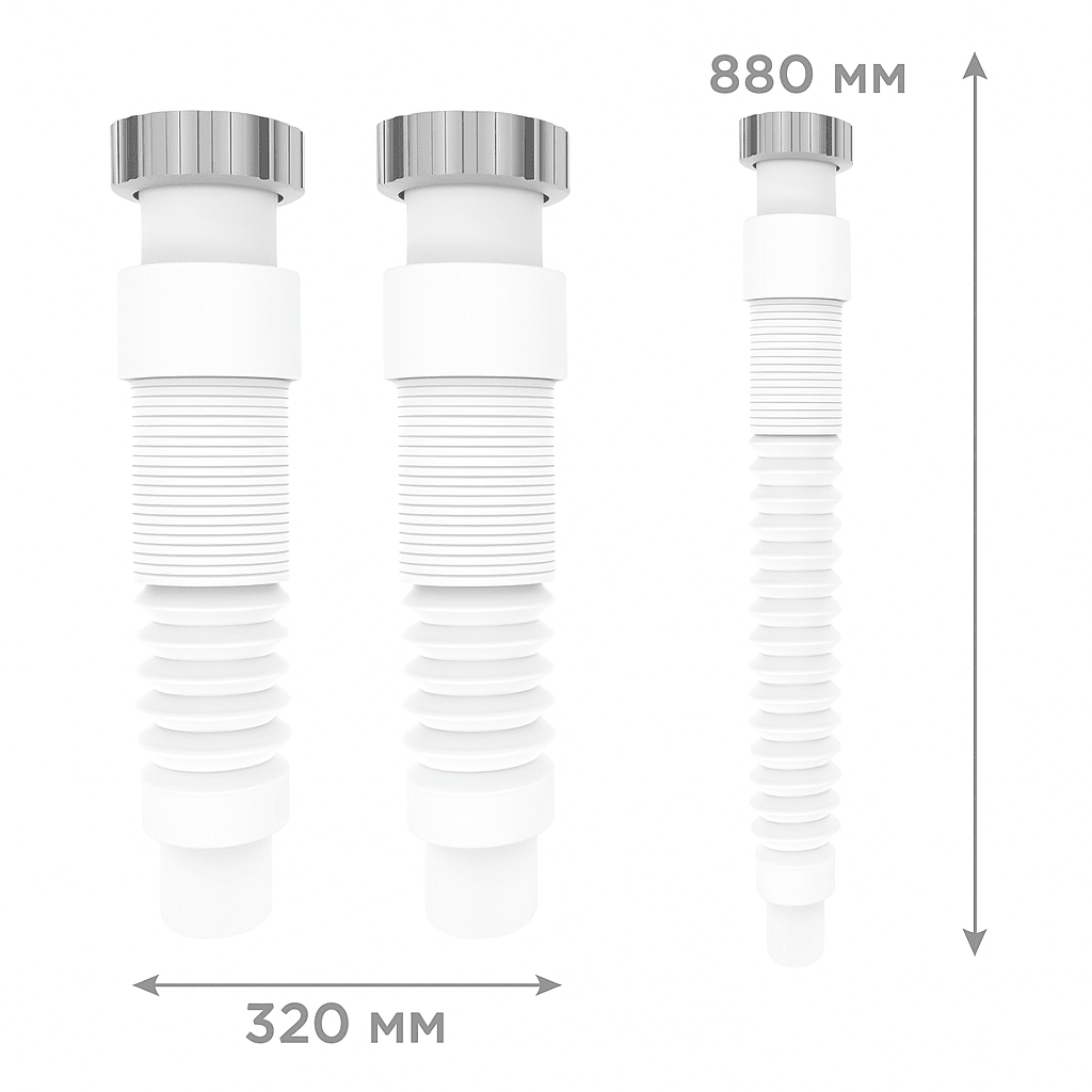 Tubo di Scarico Flessibile 1 1/4" x 32 mm per Lavabo – Estensibile 320 - 880 mm – Con Sifone e Guarnizione Anti - Odore – 2 Pezzi – Facile da Installare – Lemag srl - Lemag srl