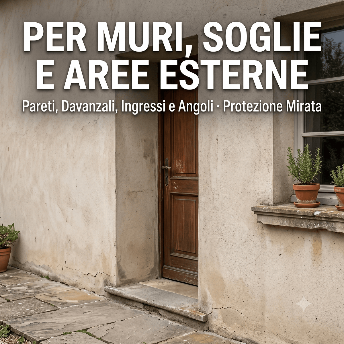 Un ingresso di casa con muri e soglie protetti dal disabituante per gechi per tenere lontani i rettili dalle aree esterne.
