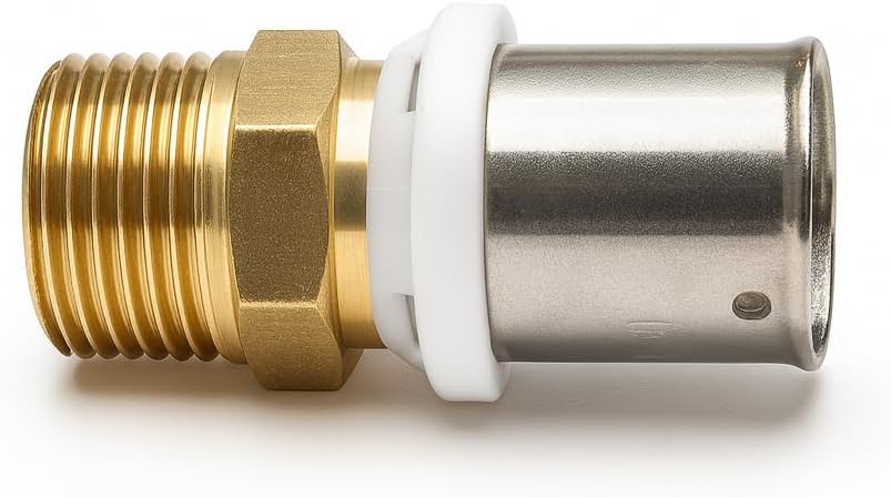 Raccordo Dritto Maschio 20 x 1/2”M a Pressare in Ottone Nichelato – Per Tubi Multistrato – Connessione Rapida e Sicura – Alta Resistenza e Tenuta – Impianti Idraulici e Termici - Lemag srl