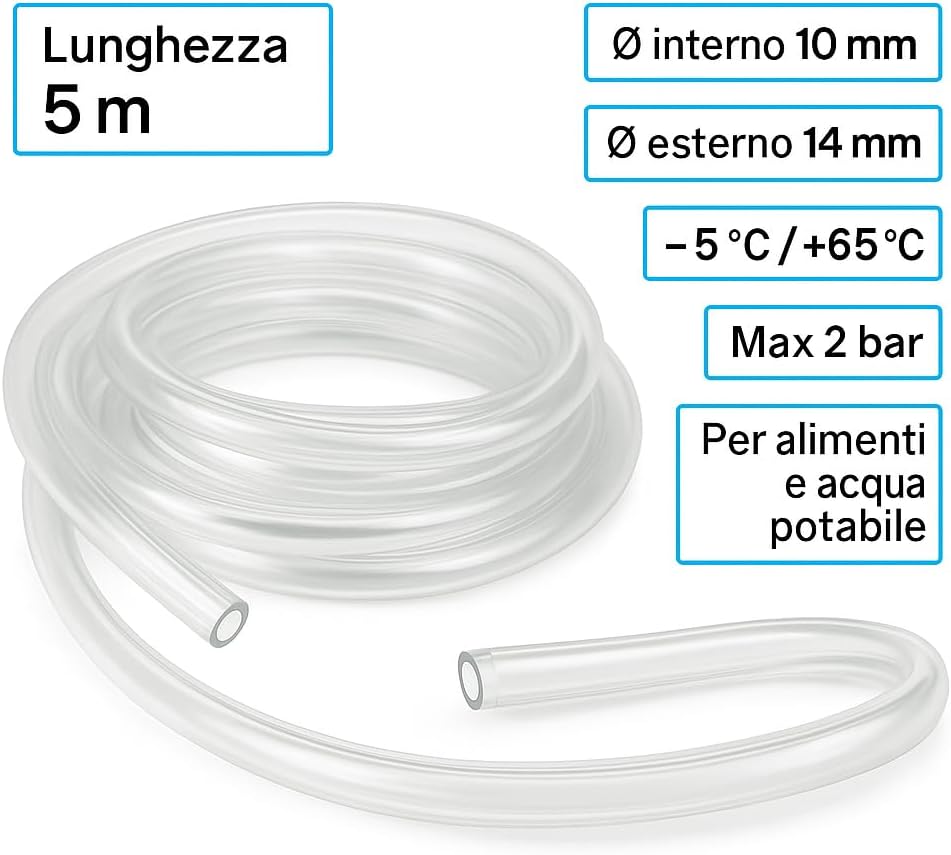 Tubo Trasparente PVC 5 m – Ø 10x14 mm per Alimenti e Acqua Potabile – Lemag SRL - Lemag srl