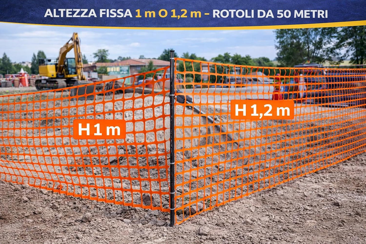 Rete Delimitazione Cantiere Arancio – Altezza 1 m o 1,2 m x 50 m – Rete Segnaletica Leggera in Rotolo – Recinzione Temporanea per Lavori - Lemag srl