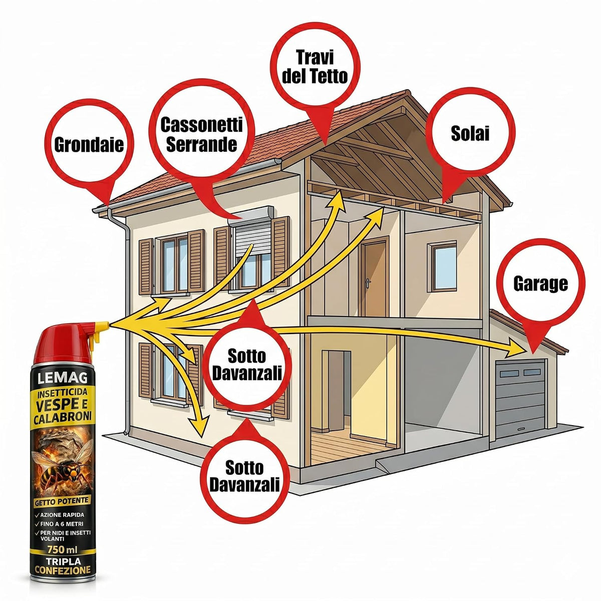 Insetticida Spray Vespe e Calabroni 750 ml x 3 – Gittata 5 m - Lemag srl