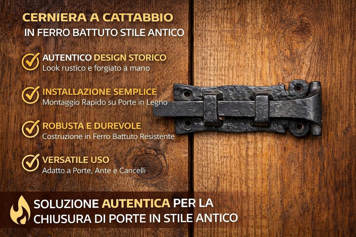 Catenaccio Rustico 150 mm in Acciaio Chiusura Porta Cancello Stile Antico Scorrevole con Fermo Installazione Facile - Lemag srl
