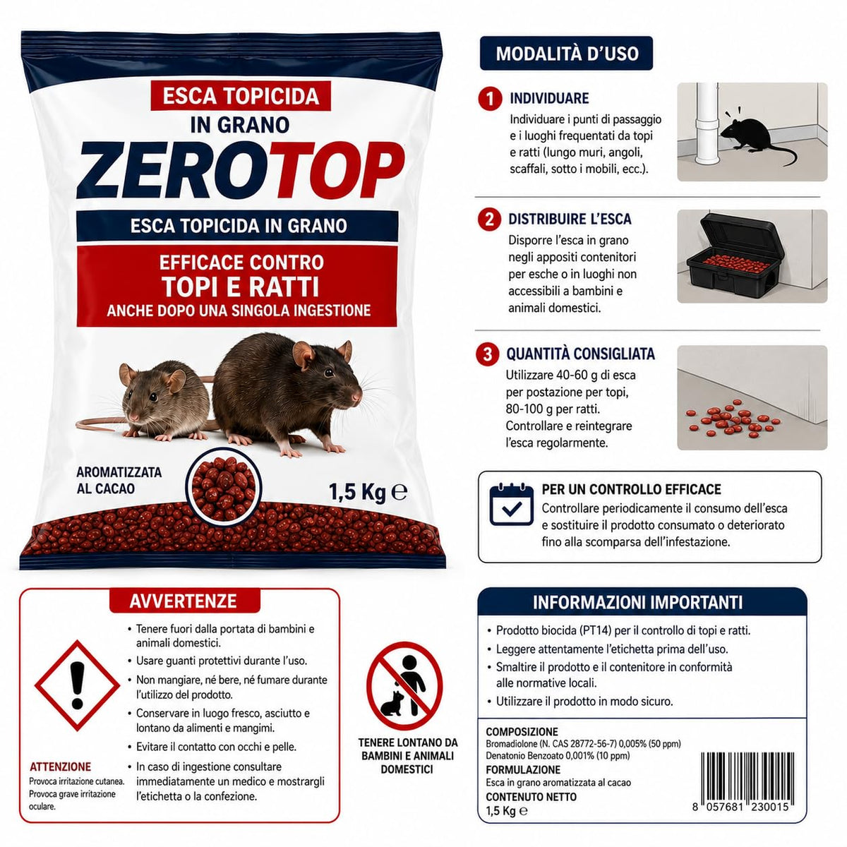 Kit Derattizzazione Esca Pasta Fresca 3x150 g + Casetta Trappola - Lemag srl