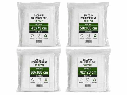 Sacco in Polipropilene Rafia per Alimenti e Raccolta 10 Pezzi Resistente Multiuso per Cereali Mangime Legna Macerie Orto Disponibile in Varie Misure - Lemag srl