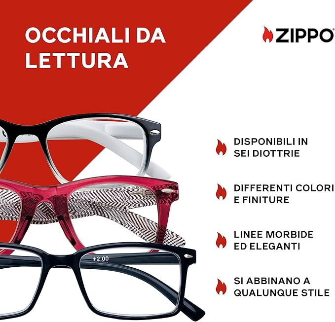 ZIPPO Occhiali da Lettura Soft Touch +1.00/+2.50 - Flessibili & Comodi - Lemag srl - Lemag srl