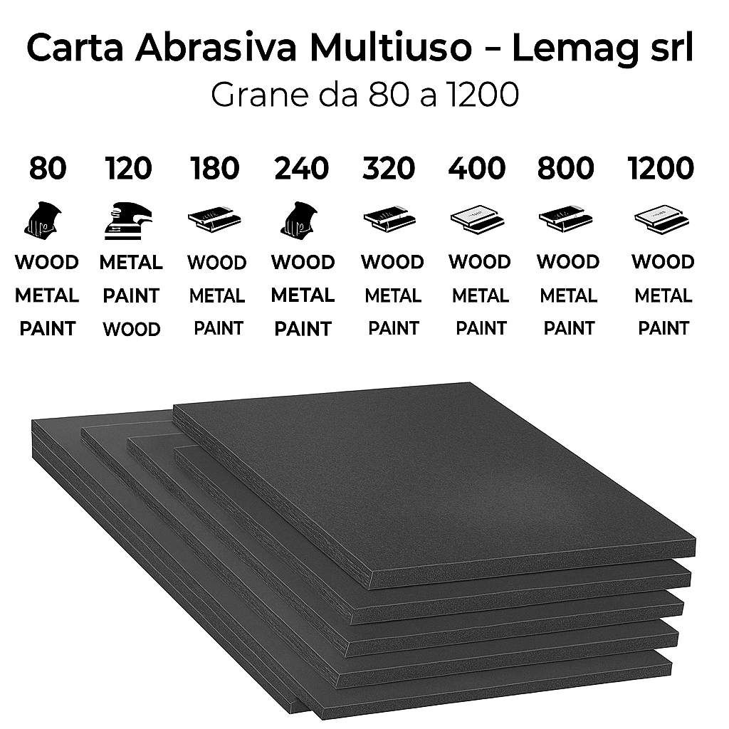 Set 20 Fogli Carta Abrasiva 230x280 mm – Grane Miste 500/800/1200 – Lemag SRL - Lemag srl