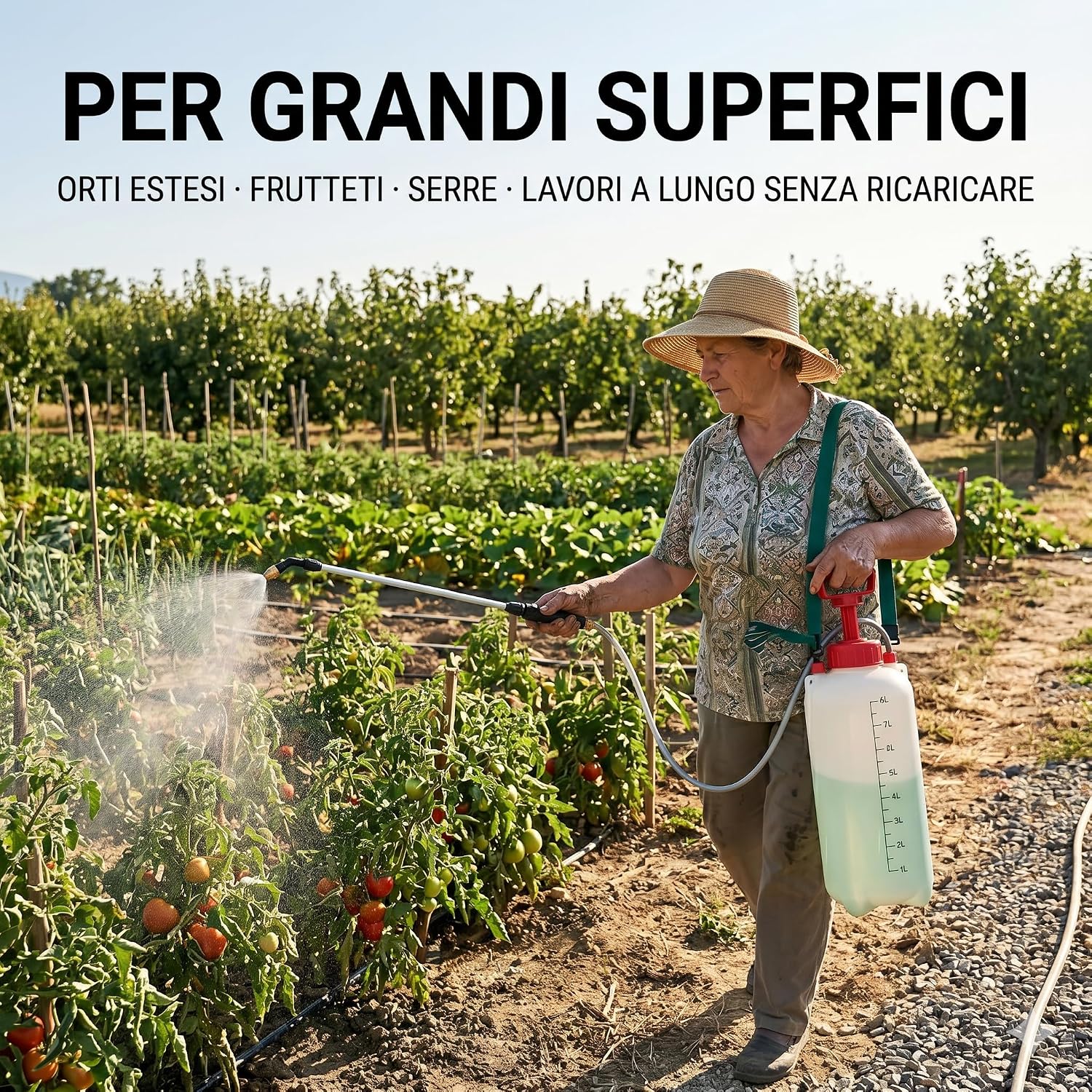 Pompa a Pressione 8 Litri – Vaporizzatore Irroratore Manuale con Lancia in Fibra di Vetro 44 cm e Tubo 130 cm – Nebulizzatore per Trattamenti Piante Orto e Grandi Superfici - Lemag srl