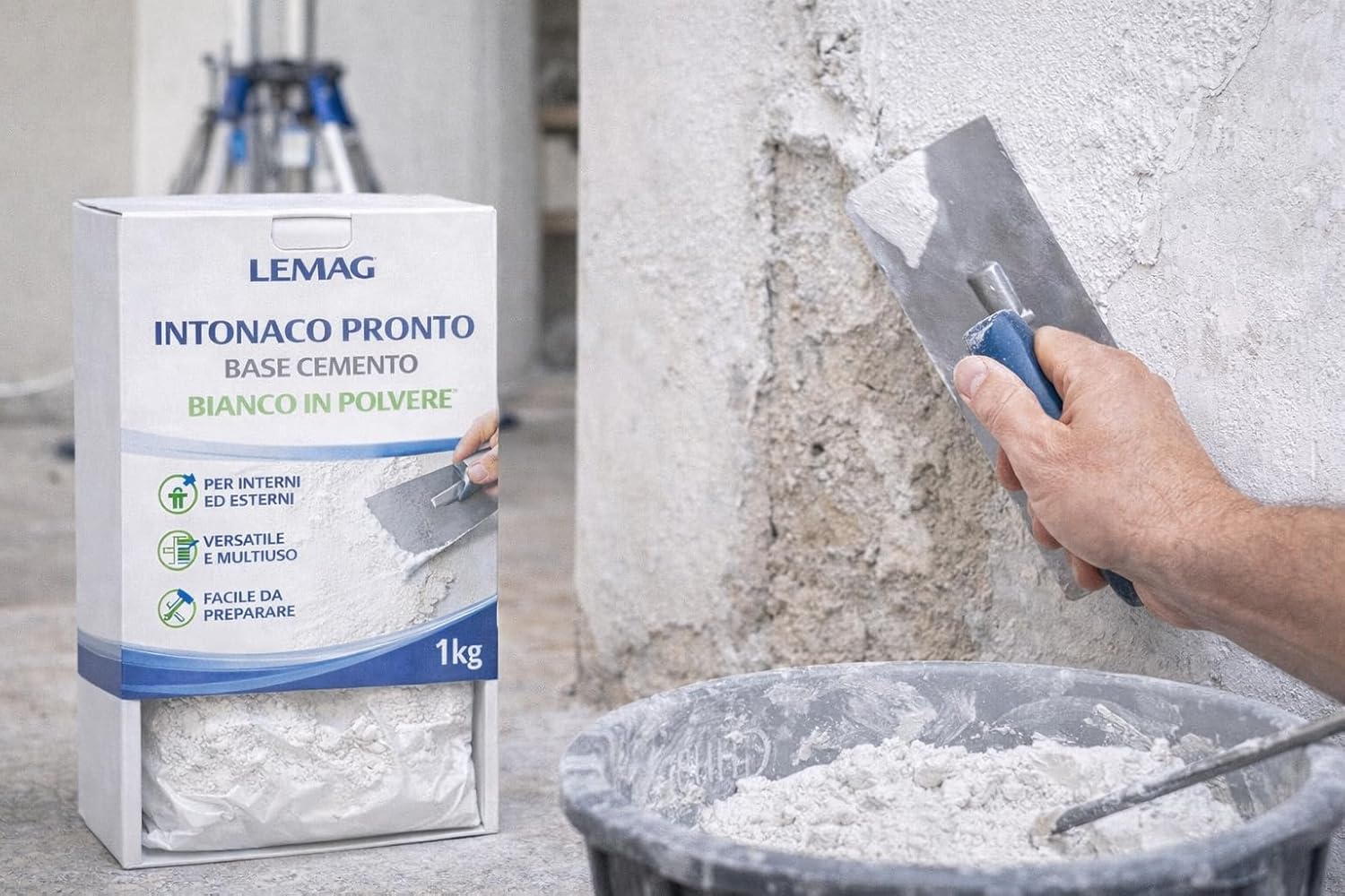 Intonaco Pronto Cemento Bianco 1 Kg – Per Interni ed Esterni – Riparazione Muri e Stuccature – Lemag SRL - Lemag srl