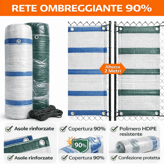 Rete Ombreggiante 90% con Asole Rinforzate HDPE Altezza 2 tm Vari Colori 5mt - Lemag srl