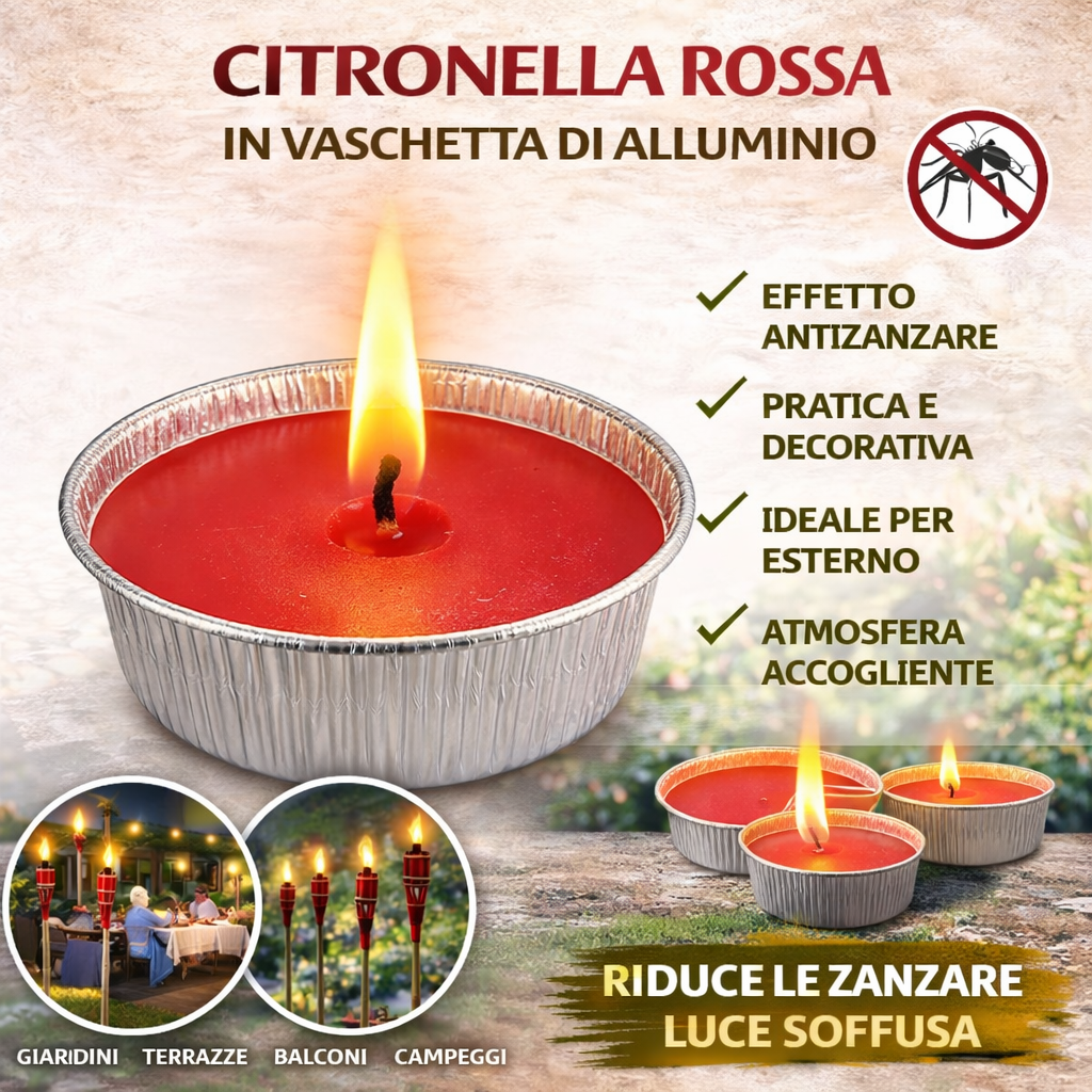 Citronella Rossa in Vaschetta di Alluminio Antizanzare per Esterno - Lemag srl