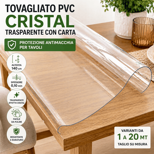 Tovagliato PVC Trasparente Cristal Antimacchia 140 cm H al Metro - Lemag srl