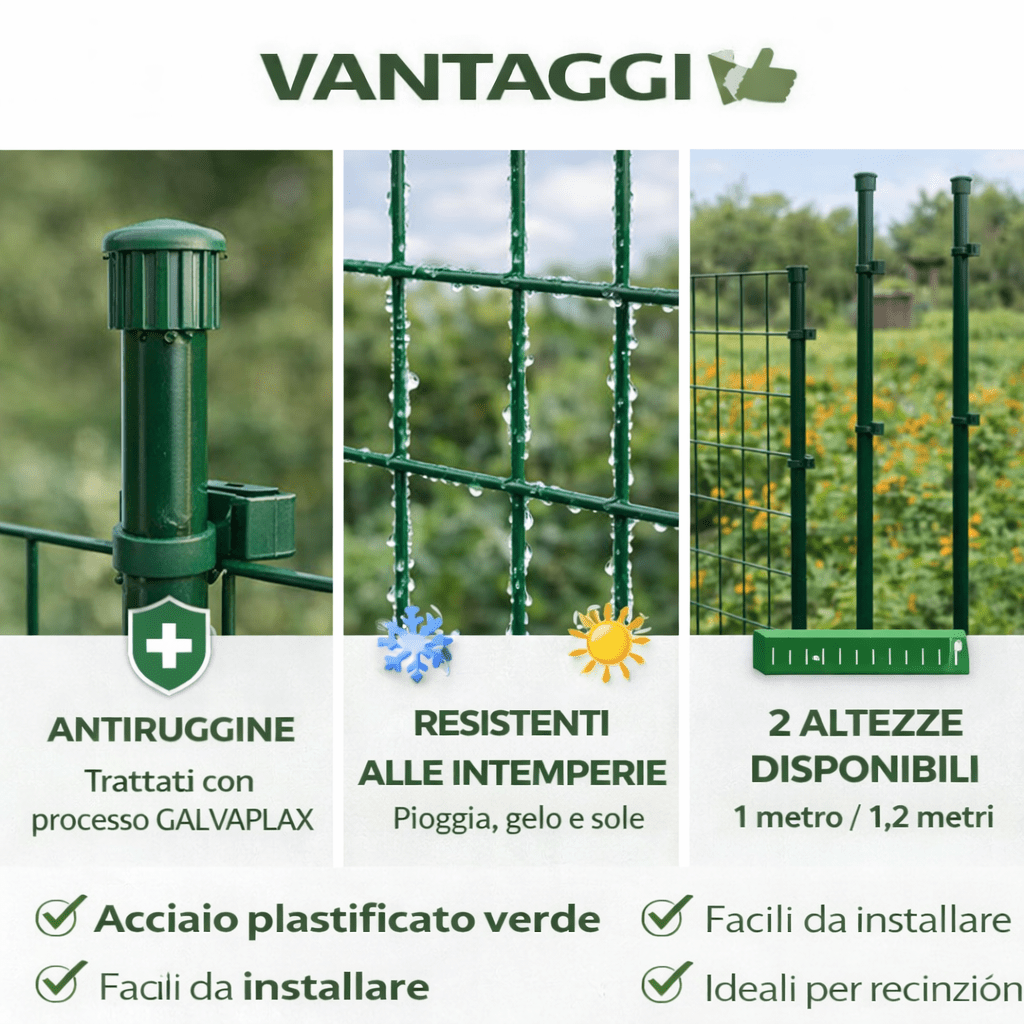 Paletti Recinzione Acciaio Plastificato Verde 1 m / 1,2 m Resistenti - Lemag srl