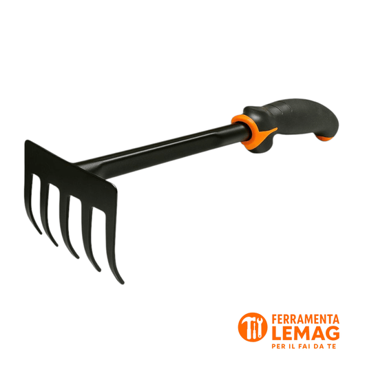 Rastrello Giardino 6 Denti Metallo 32 cm – Attacco Universale per Terriccio Lemag - Lemag srl