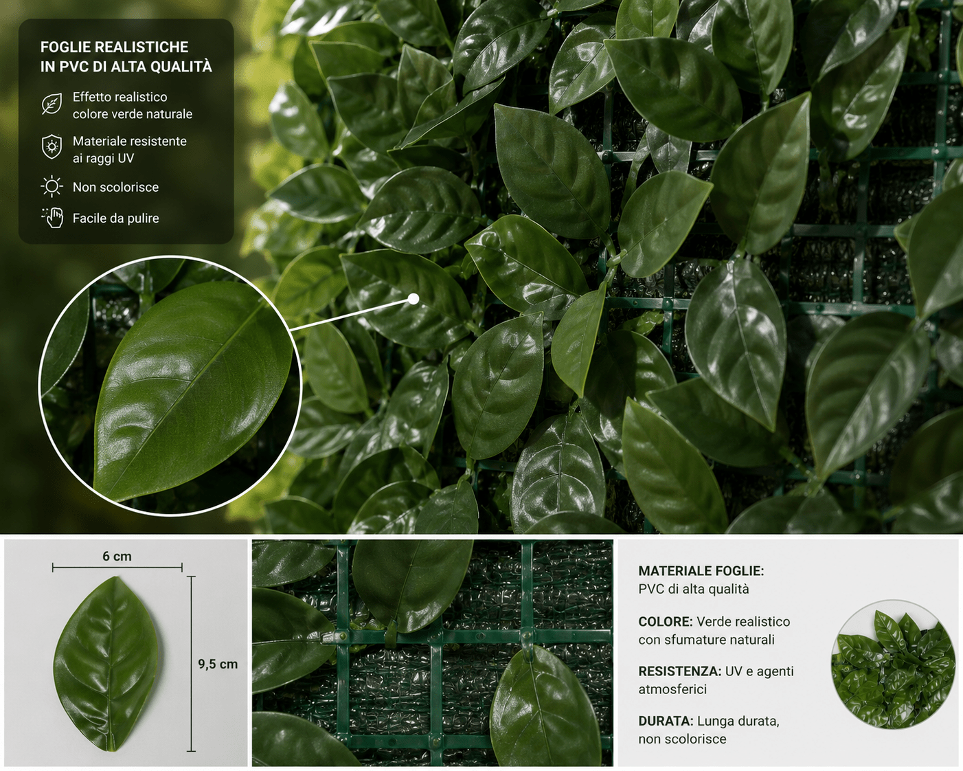 Siepe Artificiale Edera 1x3 m con Rete Ombreggiante PVC Foglie Decorative per Recinzioni Balconi Giardino Privacy Schermo Verde - Lemag srl