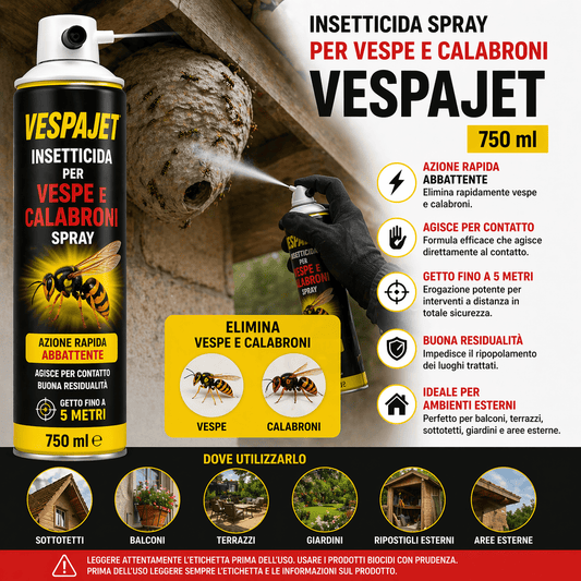 3 pezzi Insetticida Vespe e Calabroni Spray Vespajet 750 ml Gittata 5 m - Lemag srl