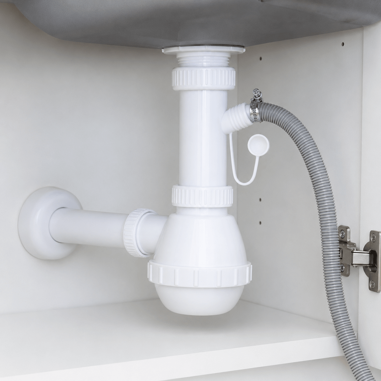 Lavello Cucina 1 Via "Francia" con Attacco Lavatrice – 1"1/2 | Scarico Ø32/40 mm | Sifone Cucina con Presa Lavatrice Anti - Odore | Installazione Fai da Te - Lemag srl