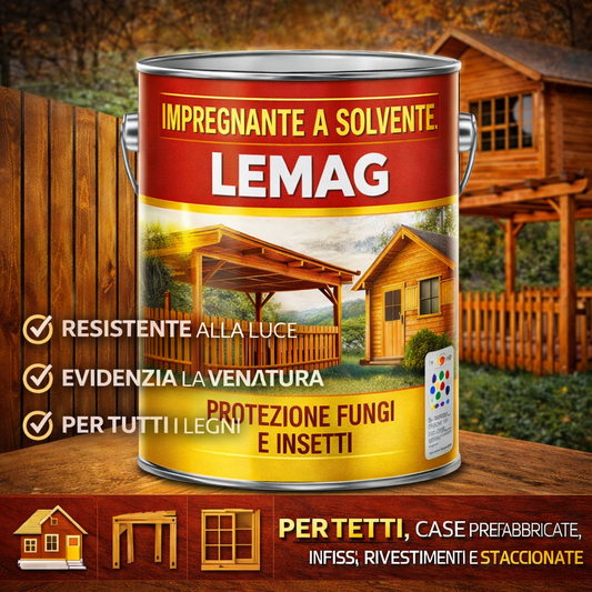 Impregnante per Legno a Solvente Protettivo per Esterni – Protezione Funghi e Insetti 0,75l – Evidenzia Venatura – Per Infissi, Tetti e Staccionate - Lemag srl