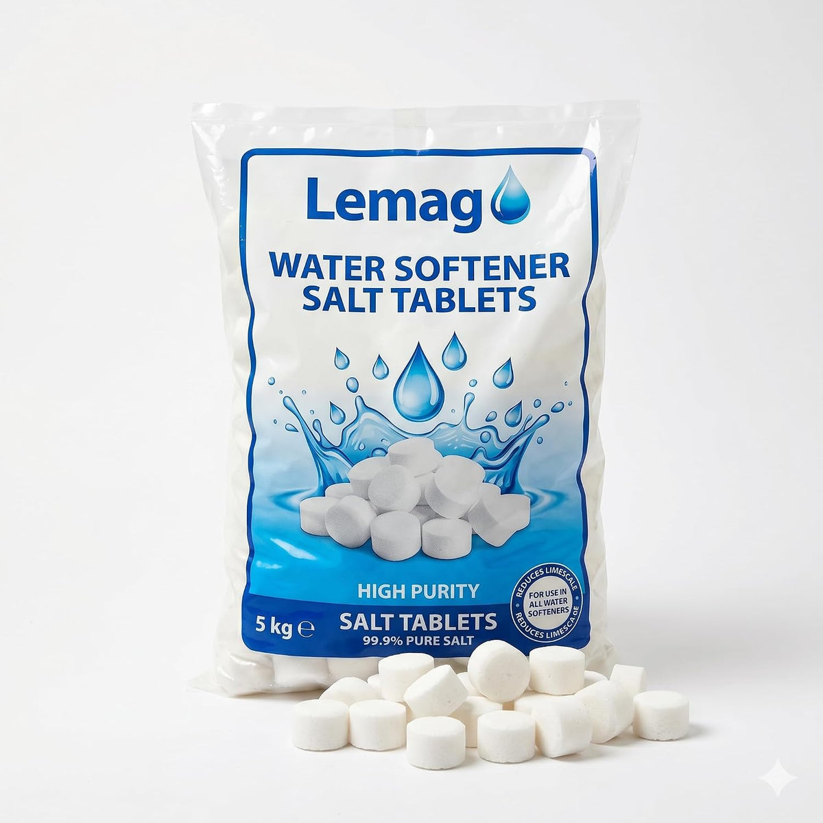 Sale a Pastiglie per Addolcitore Acqua 5 kg – Sale Ricristallizzato Purissimo 99,9% – Pastiglie Cilindriche Rigeneranti per Resine – Anticalcare Addolcitori Domestici e Industriali - Lemag srl