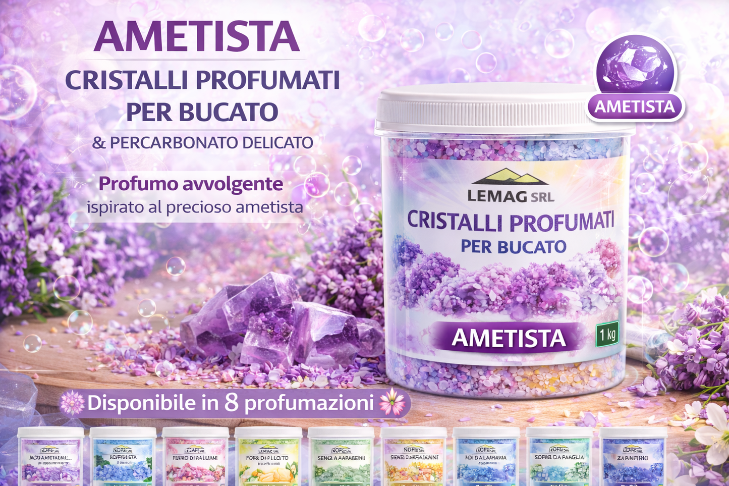 Cristalli Profumati Bucato 1 Kg con Percarbonato – Ammorbidente Naturale e Candeggiante Delicato – Nickel Free – LEMAG SRL - Lemag srl