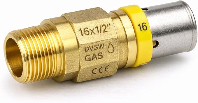 Raccordo a Pressione Gas Dritto 16x1/2 M Maschio per Tubo Multistrato Impianti Gas Metano GPL Connessione Rapida Sicura Ottone - Lemag srl