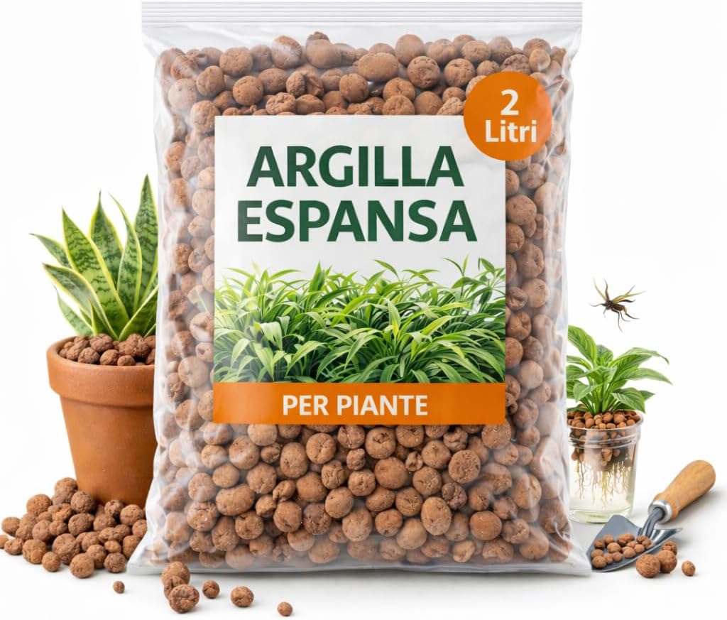 Argilla Espansa per Piante 2 Litri – Drenaggio per Vasi e Fioriere – Substrato Naturale per Giardinaggio, Idroponica e Decorazione - Lemag srl