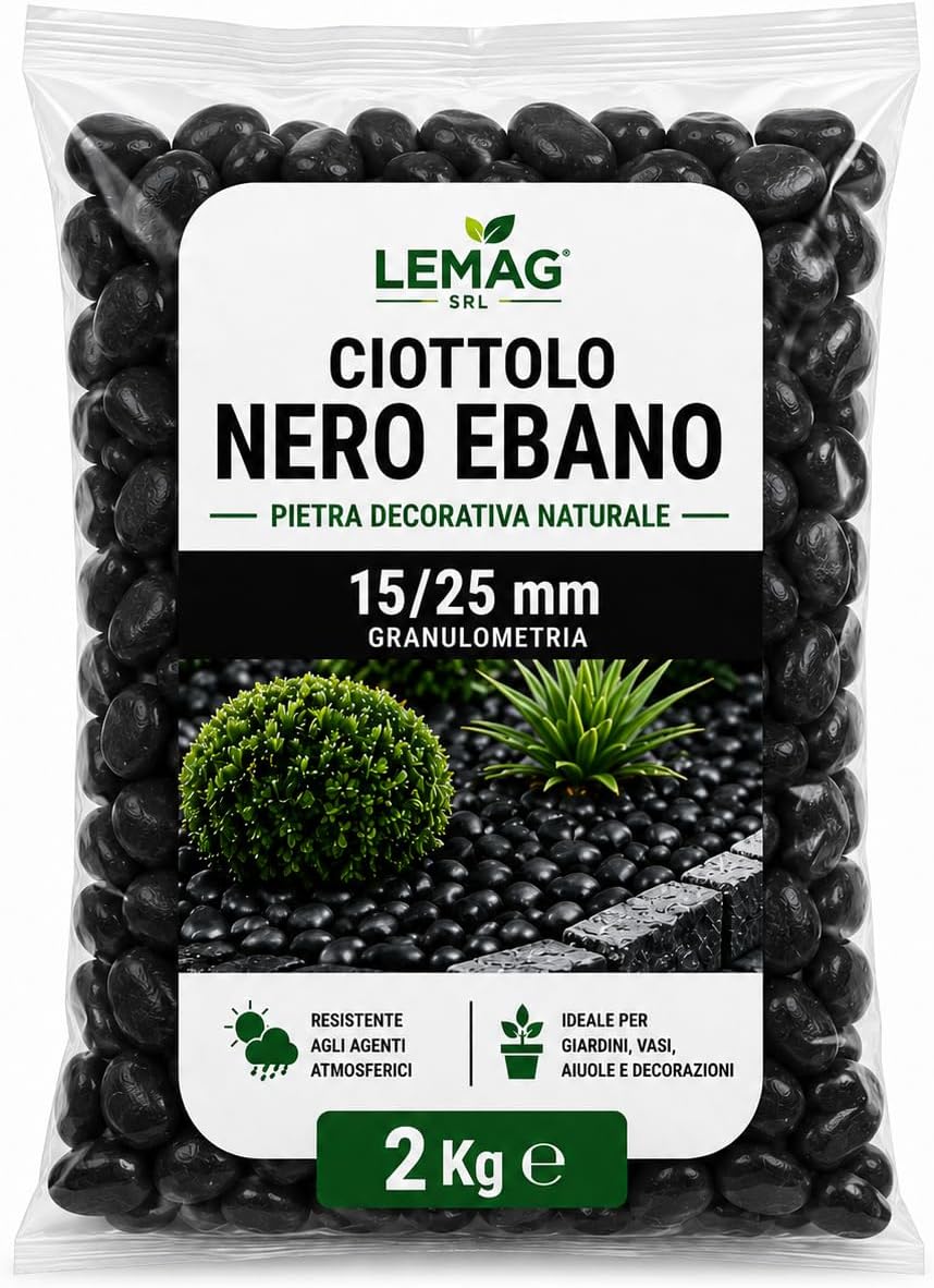 iottolo Nero Ebano 15/25 mm in Sacco da 2 kg Pietra Decorativa per Giardino Vasi Aiuole Decorazioni Interno Esterno - Lemag srl