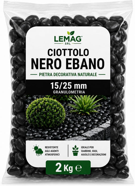 iottolo Nero Ebano 15/25 mm in Sacco da 2 kg Pietra Decorativa per Giardino Vasi Aiuole Decorazioni Interno Esterno - Lemag srl