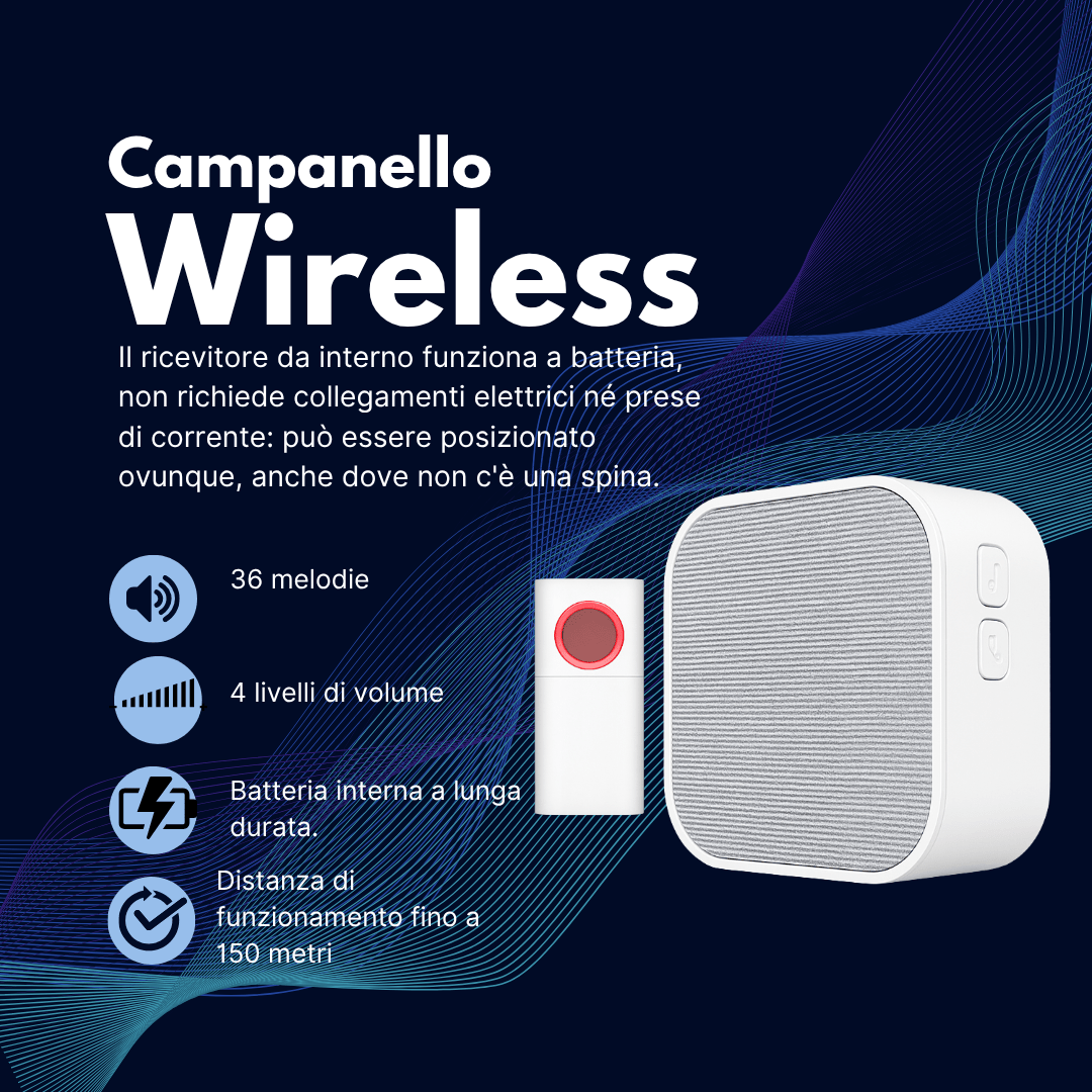 Campanello Wireless SYNTESY Batdoor 150m 36 Suonerie LED Bianco - Lemag srl