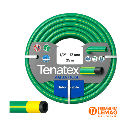 Tubo Tenatex 15 mm x 25 m (5/8"), rinforzato per irrigazione agricola e giardino - Lemag srl
