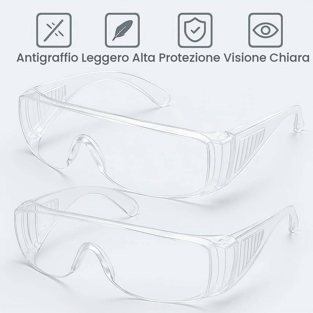 2 Pezzi – Occhiali Protettivi da Lavoro Trasparenti Antigraffio – Lenti in Policarbonato Resistenti, Protezione Occhi da Polvere e Schegge – Leggeri e Comodi, DPI Certificati - Lemag srl