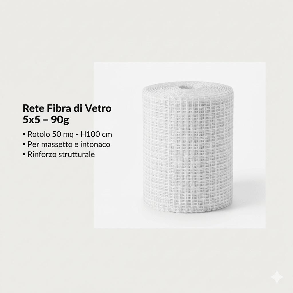 Rete Fibra di Vetro 5x5 Bianca 90g H100cm Rotolo 50mq Massetto Intonaco - Lemag srl