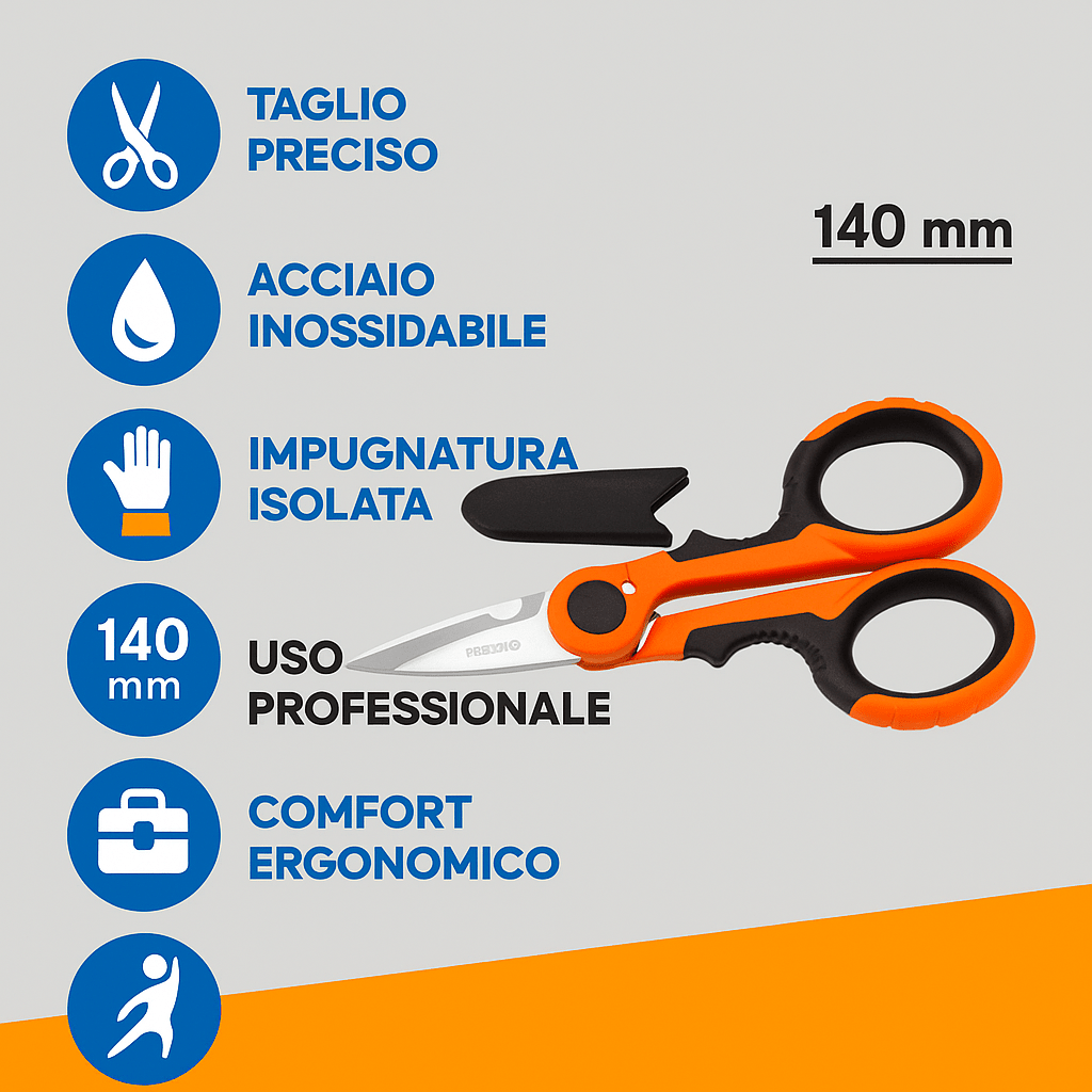 Forbici Elettricista 140 mm | Acciaio Inox – Impugnatura Isolata Lemag SRL - Lemag srl