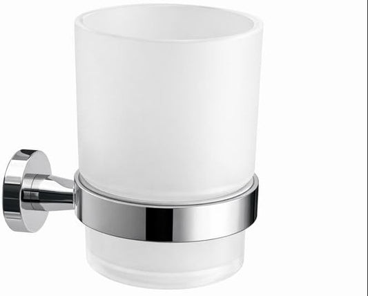 Porta Spazzolini da Bagno Cromato con Bicchiere Satinato Accessorio da Appoggio o Parete Design Moderno per Bagno Elegante e Funzionale - Lemag srl