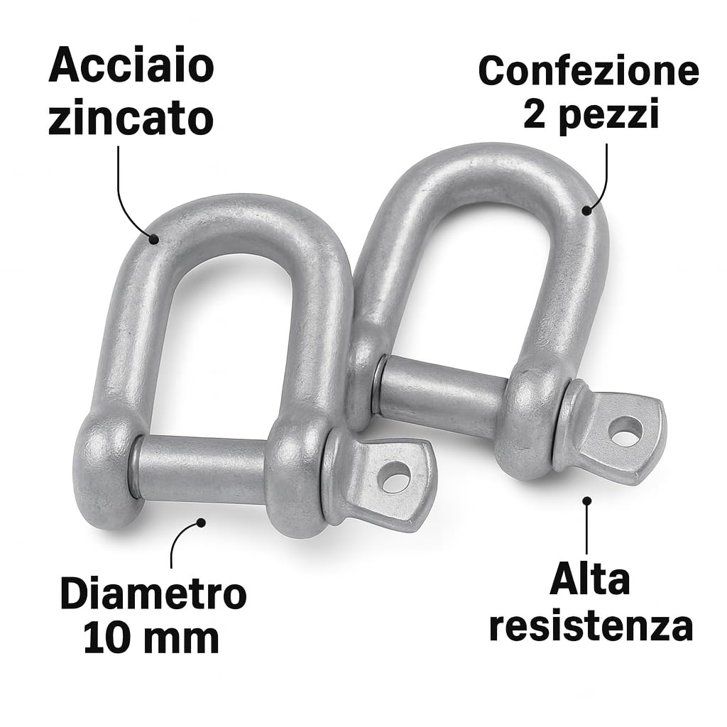 2x Grillo a D 10 mm – Acciaio Zincato Resistente per Sollevamento e Nautica – LEMAG SRL - Lemag srl