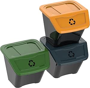 SET PATTUMIERE PER LA RACCOLTA DIFFERENZIATA 'ECOBIN' 3 pezzi - 30 lt - cm 39x39x33h - Lemag srl
