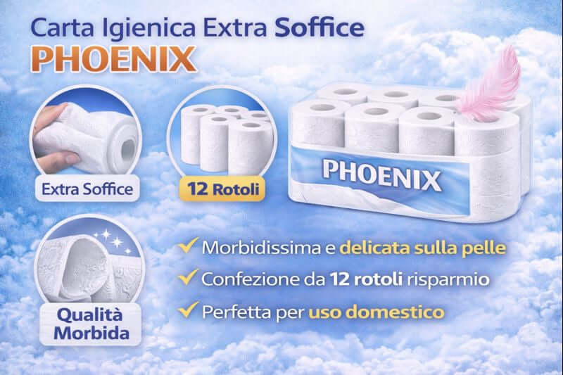 Carta Igienica Extra Soffice PHOENIX 12 Rotoli Qualità Morbida Uso Casa - Lemag srl