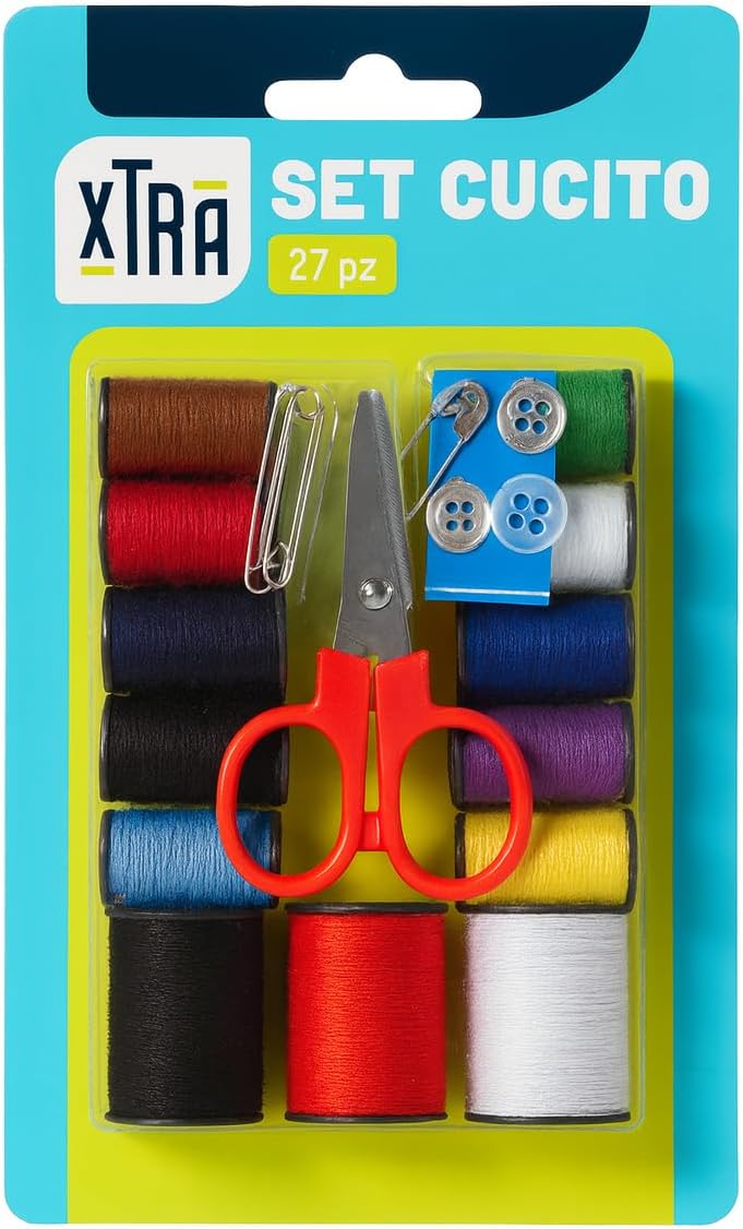Set Cucito 27 Pezzi da Viaggio con Forbice, Aghi e Bottoni – Compatto - Lemag srl